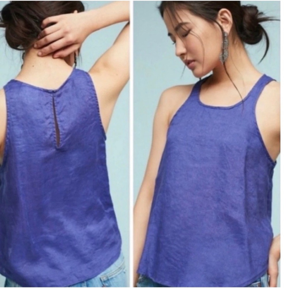 Maeve Anthropologie Purple Royal Blue 100% Linen Racerback Tank Top Medium Boho